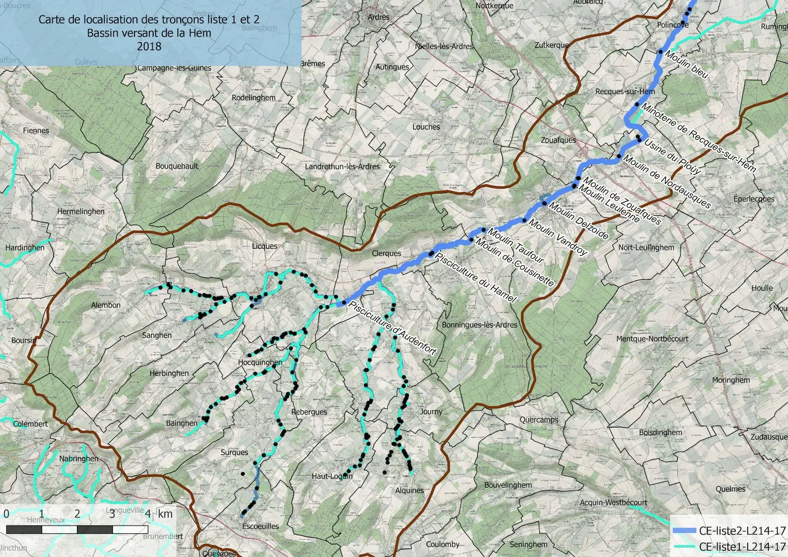 Localisation des troncons liste 1 et 2